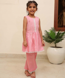Pink Blossoms Frock Style Kurti With Pants