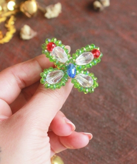 Embellished Butterfly Xmas Ring - Green