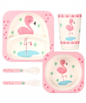 Flamingo Pink Bamboo Fiber Dinner Set