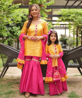 Yellow And Pink Festive Kurta Sharara Set