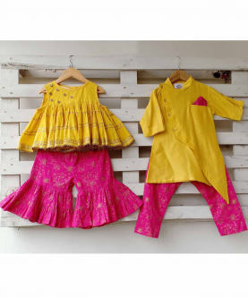 Yellow And Pink Gota Work Sharara Set