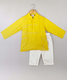 Yellow Embroidered Kurta Pajama Set
