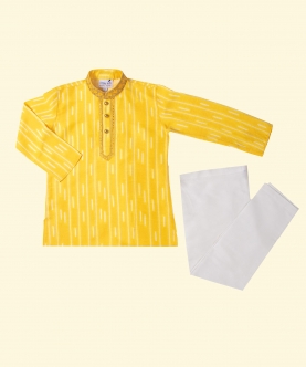 Yellow Shibori Printed Kurta Set