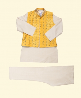 Yellow Tie Dye Printed Bundi Set