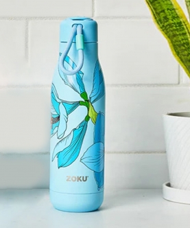 Zoku Stainless Steel Sky Lily Floral Bottle, Blue, 750ml