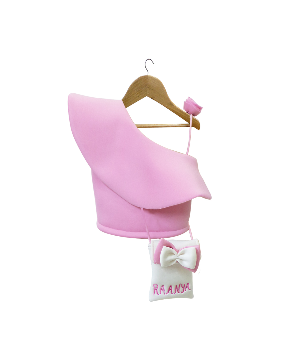 One Off Shoulder Pink Scooba Top With Personalized Sling 