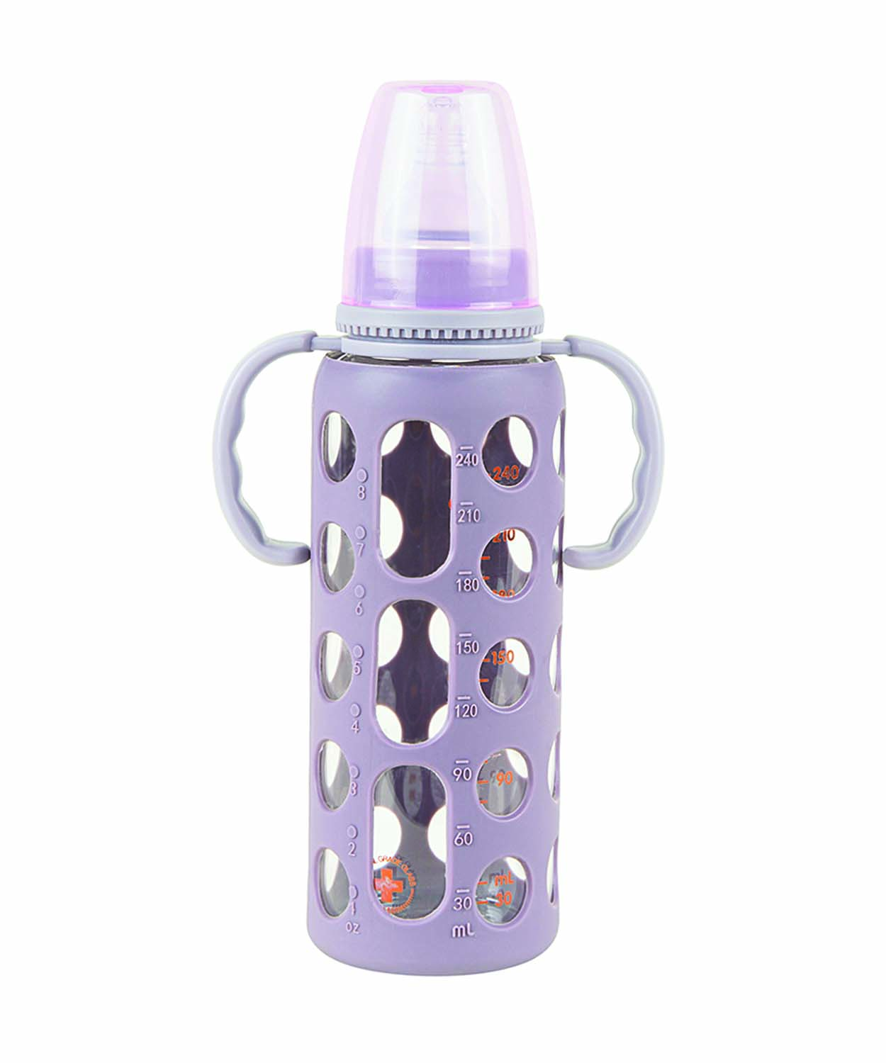 Baby Moo Good Grip Purple 240 ml Glass Feeding Bottle With Handle