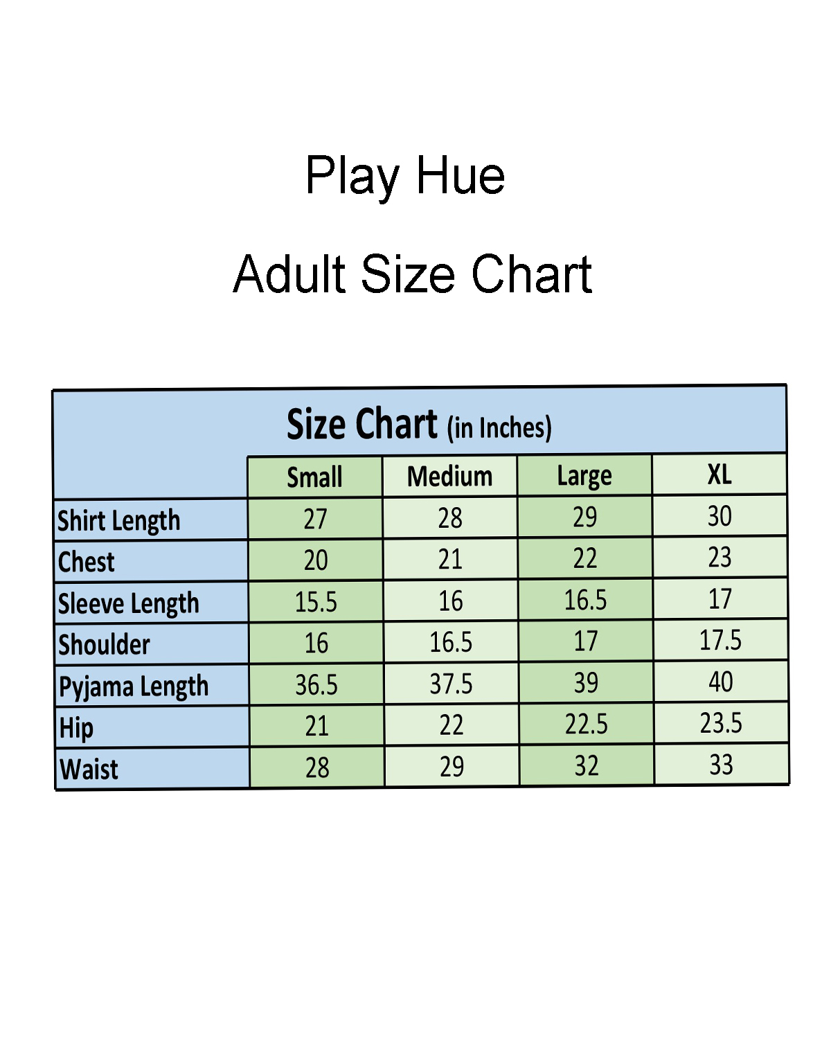 Hue Size Chart
